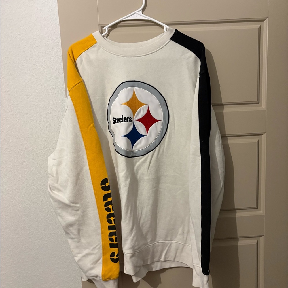 STARTER Men's White, Black, and Yellow Crewneck Sweater